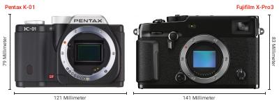 Größenvergleich: Pentax K-01 vs. Fujifilm X-Pro3