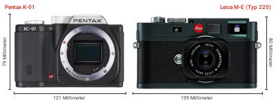 Größenvergleich: Pentax K-01 vs. Leica M-E (Typ 220) Größenvergleich: Pentax K-01 vs. Leica M-E (Typ 220)
