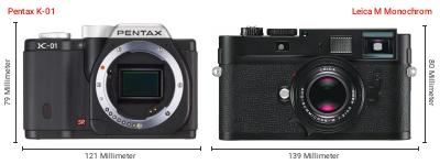 Größenvergleich: Pentax K-01 vs. Leica M Monochrom Größenvergleich: Pentax K-01 vs. Leica M Monochrom