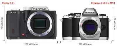 Größenvergleich: Pentax K-01 vs. OM System OM-D E-M10 Größenvergleich: Pentax K-01 vs. OM System OM-D E-M10