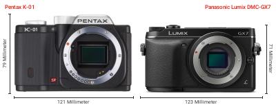 Größenvergleich: Pentax K-01 vs. Panasonic Lumix DMC-GX7