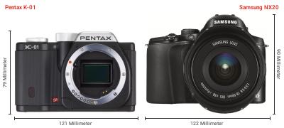 Größenvergleich: Pentax K-01 vs. Samsung NX20 Größenvergleich: Pentax K-01 vs. Samsung NX20