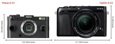 Größenvergleich: Pentax Q-S1 vs. Fujifilm X-E3 Größenvergleich: Pentax Q-S1 vs. Fujifilm X-E3