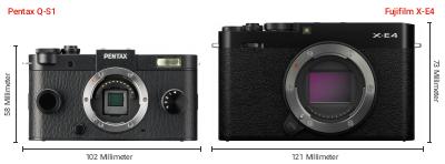 Größenvergleich: Pentax Q-S1 vs. Fujifilm X-E4 Größenvergleich: Pentax Q-S1 vs. Fujifilm X-E4