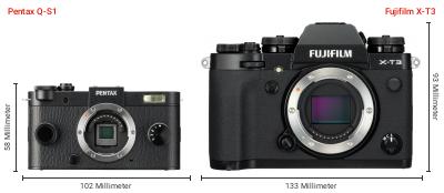 Größenvergleich: Pentax Q-S1 vs. Fujifilm X-T3 Größenvergleich: Pentax Q-S1 vs. Fujifilm X-T3