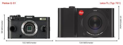 Größenvergleich: Pentax Q-S1 vs. Leica TL (Typ 701) Größenvergleich: Pentax Q-S1 vs. Leica TL (Typ 701)