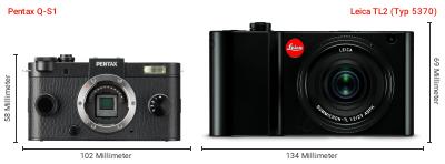 Größenvergleich: Pentax Q-S1 vs. Leica TL2 (Typ 5370) Größenvergleich: Pentax Q-S1 vs. Leica TL2 (Typ 5370)