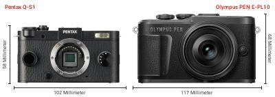 Größenvergleich: Pentax Q-S1 vs. OM System PEN E-PL10