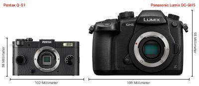 Größenvergleich: Pentax Q-S1 vs. Panasonic Lumix DC-GH5 Größenvergleich: Pentax Q-S1 vs. Panasonic Lumix DC-GH5