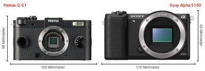 Größenvergleich: Pentax Q-S1 vs. Sony Alpha 5100 Größenvergleich: Pentax Q-S1 vs. Sony Alpha 5100