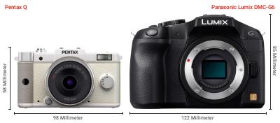 Größenvergleich: Pentax Q vs. Panasonic Lumix DMC-G6 Größenvergleich: Pentax Q vs. Panasonic Lumix DMC-G6