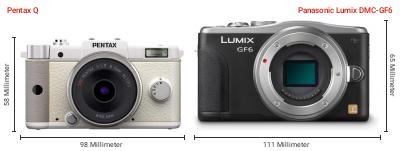 Größenvergleich: Pentax Q vs. Panasonic Lumix DMC-GF6 Größenvergleich: Pentax Q vs. Panasonic Lumix DMC-GF6