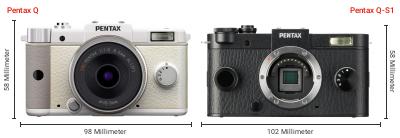 Größenvergleich: Pentax Q vs. Pentax Q-S1 Größenvergleich: Pentax Q vs. Pentax Q-S1