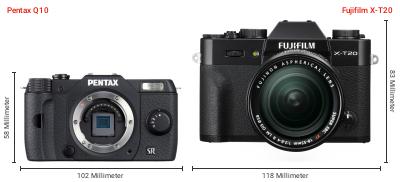 Größenvergleich: Pentax Q10 vs. Fujifilm X-T20 Größenvergleich: Pentax Q10 vs. Fujifilm X-T20