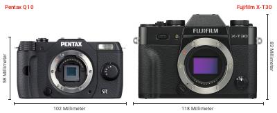 Größenvergleich: Pentax Q10 vs. Fujifilm X-T30 Größenvergleich: Pentax Q10 vs. Fujifilm X-T30
