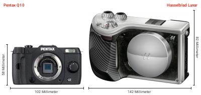 Größenvergleich: Pentax Q10 vs. Hasselblad Lunar Größenvergleich: Pentax Q10 vs. Hasselblad Lunar