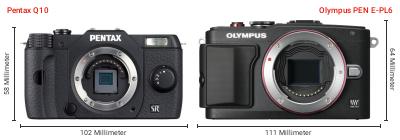 Größenvergleich: Pentax Q10 vs. OM System PEN E-PL6