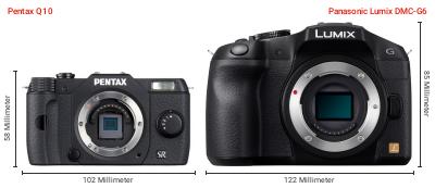 Größenvergleich: Pentax Q10 vs. Panasonic Lumix DMC-G6 Größenvergleich: Pentax Q10 vs. Panasonic Lumix DMC-G6