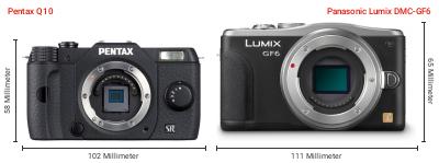 Größenvergleich: Pentax Q10 vs. Panasonic Lumix DMC-GF6 Größenvergleich: Pentax Q10 vs. Panasonic Lumix DMC-GF6