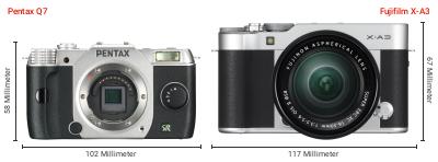 Größenvergleich: Pentax Q7 vs. Fujifilm X-A3 Größenvergleich: Pentax Q7 vs. Fujifilm X-A3