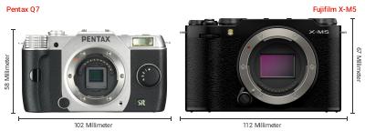 Größenvergleich: Pentax Q7 vs. Fujifilm X-M5 Größenvergleich: Pentax Q7 vs. Fujifilm X-M5