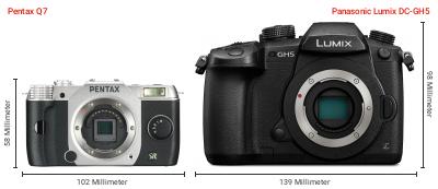 Größenvergleich: Pentax Q7 vs. Panasonic Lumix DC-GH5