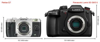 Größenvergleich: Pentax Q7 vs. Panasonic Lumix DC-GH5 II