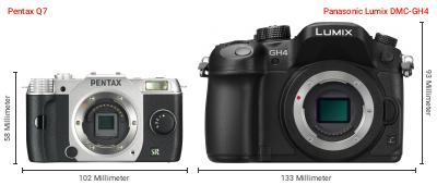 Größenvergleich: Pentax Q7 vs. Panasonic Lumix DMC-GH4