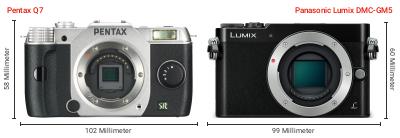 Größenvergleich: Pentax Q7 vs. Panasonic Lumix DMC-GM5 Größenvergleich: Pentax Q7 vs. Panasonic Lumix DMC-GM5