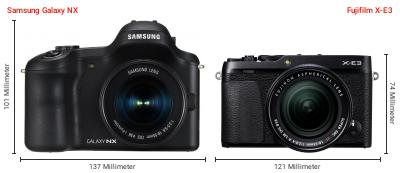 Größenvergleich: Samsung Galaxy NX vs. Fujifilm X-E3 Größenvergleich: Samsung Galaxy NX vs. Fujifilm X-E3