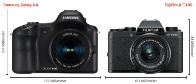 Größenvergleich: Samsung Galaxy NX vs. Fujifilm X-T100 Größenvergleich: Samsung Galaxy NX vs. Fujifilm X-T100