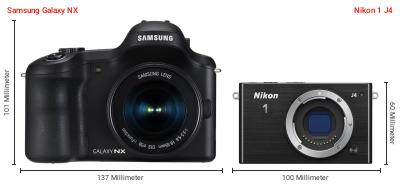 Größenvergleich: Samsung Galaxy NX vs. Nikon 1 J4