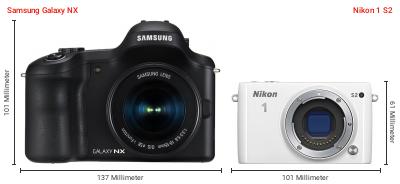 Größenvergleich: Samsung Galaxy NX vs. Nikon 1 S2 Größenvergleich: Samsung Galaxy NX vs. Nikon 1 S2