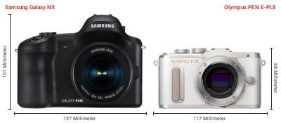 Größenvergleich: Samsung Galaxy NX vs. OM System PEN E-PL8