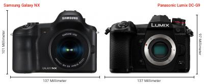 Größenvergleich: Samsung Galaxy NX vs. Panasonic Lumix DC-G9 Größenvergleich: Samsung Galaxy NX vs. Panasonic Lumix DC-G9