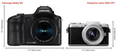 Größenvergleich: Samsung Galaxy NX vs. Panasonic Lumix DMC-GF7 Größenvergleich: Samsung Galaxy NX vs. Panasonic Lumix DMC-GF7