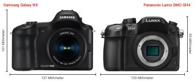 Größenvergleich: Samsung Galaxy NX vs. Panasonic Lumix DMC-GH4