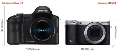 Größenvergleich: Samsung Galaxy NX vs. Samsung NX500 Größenvergleich: Samsung Galaxy NX vs. Samsung NX500