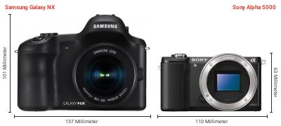 Größenvergleich: Samsung Galaxy NX vs. Sony Alpha 5000 Größenvergleich: Samsung Galaxy NX vs. Sony Alpha 5000