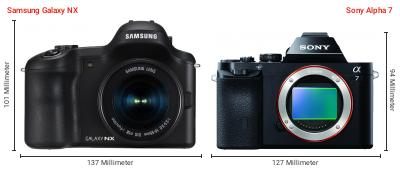 Größenvergleich: Samsung Galaxy NX vs. Sony Alpha 7 Größenvergleich: Samsung Galaxy NX vs. Sony Alpha 7