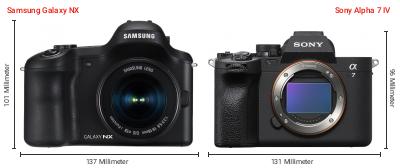 Größenvergleich: Samsung Galaxy NX vs. Sony Alpha 7 IV Größenvergleich: Samsung Galaxy NX vs. Sony Alpha 7 IV