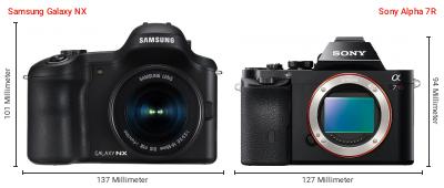 Größenvergleich: Samsung Galaxy NX vs. Sony Alpha 7R Größenvergleich: Samsung Galaxy NX vs. Sony Alpha 7R