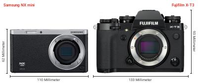 Größenvergleich: Samsung NX mini vs. Fujifilm X-T3 Größenvergleich: Samsung NX mini vs. Fujifilm X-T3