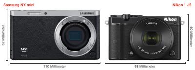 Größenvergleich: Samsung NX mini vs. Nikon 1 J5 Größenvergleich: Samsung NX mini vs. Nikon 1 J5