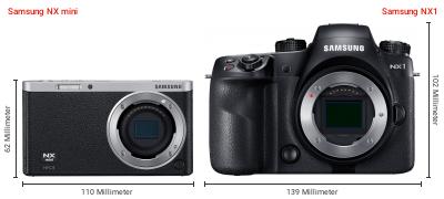 Größenvergleich: Samsung NX mini vs. Samsung NX1 Größenvergleich: Samsung NX mini vs. Samsung NX1