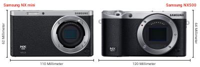 Größenvergleich: Samsung NX mini vs. Samsung NX500 Größenvergleich: Samsung NX mini vs. Samsung NX500