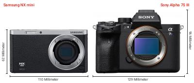 Größenvergleich: Samsung NX mini vs. Sony Alpha 7S III