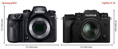 Größenvergleich: Samsung NX1 vs. Fujifilm X-T4 Größenvergleich: Samsung NX1 vs. Fujifilm X-T4