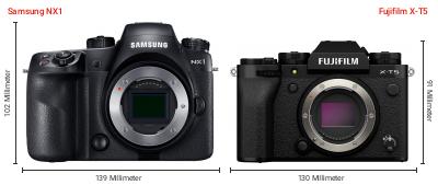 Größenvergleich: Samsung NX1 vs. Fujifilm X-T5 Größenvergleich: Samsung NX1 vs. Fujifilm X-T5