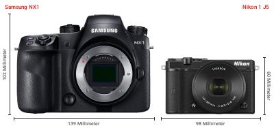 Größenvergleich: Samsung NX1 vs. Nikon 1 J5 Größenvergleich: Samsung NX1 vs. Nikon 1 J5